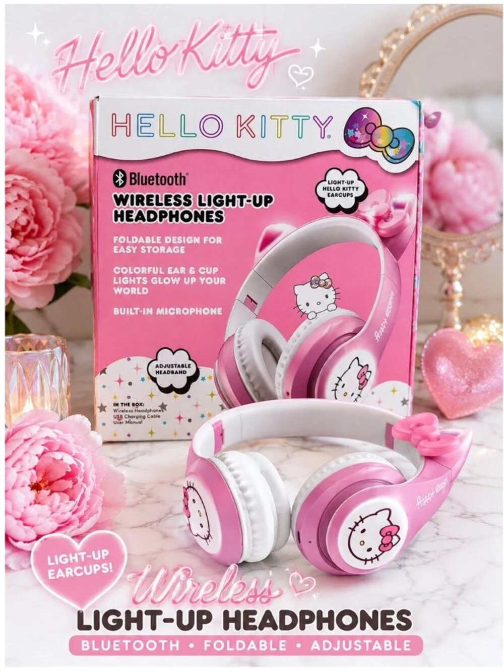 HELLO KITTY Bluetooth Wireless Light-Up Headphones - NEW NIB